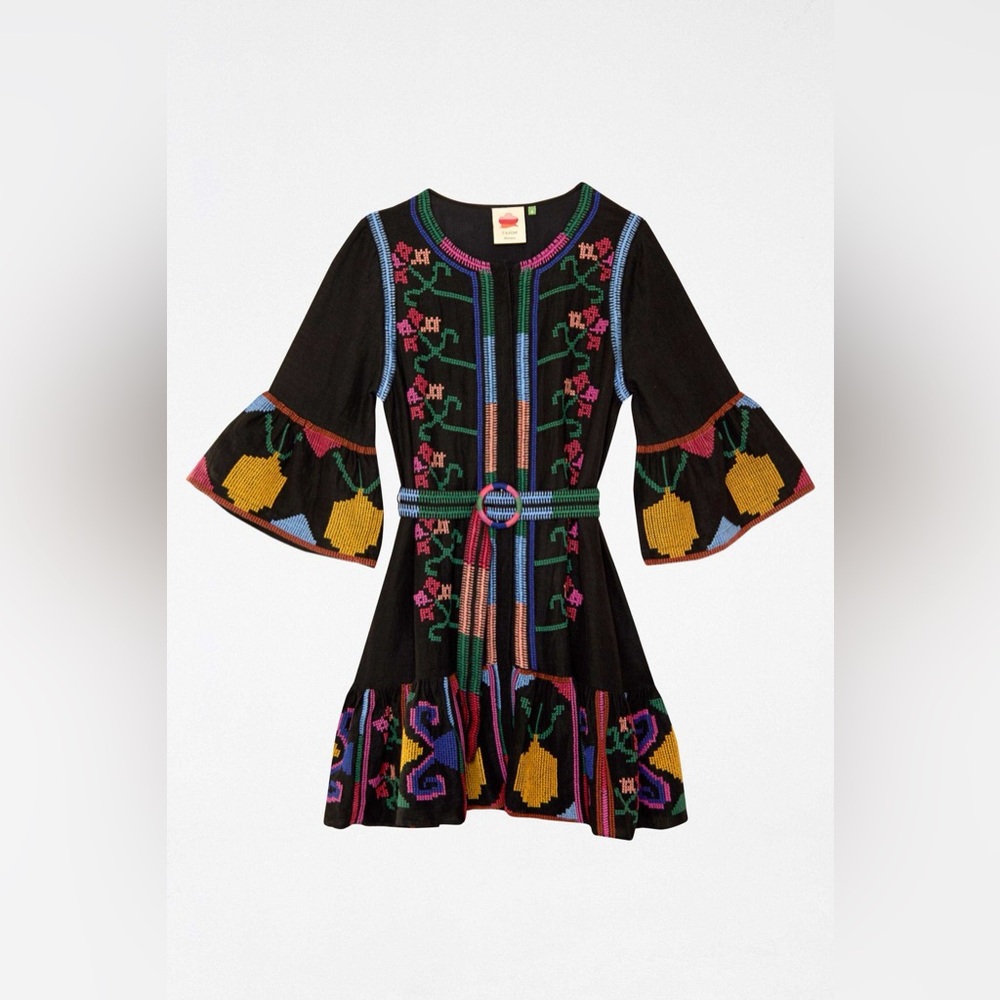 Farm Rio Black Cross Stitch Mini Dress XS